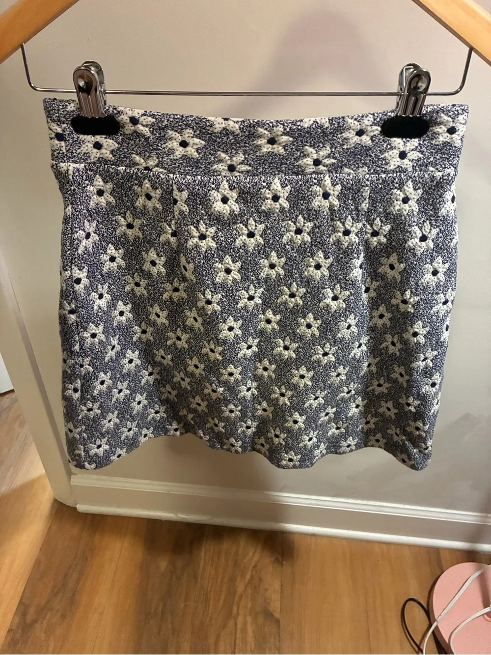 Anthropologie Blue and White Floral A-Line Skirt Zip Front